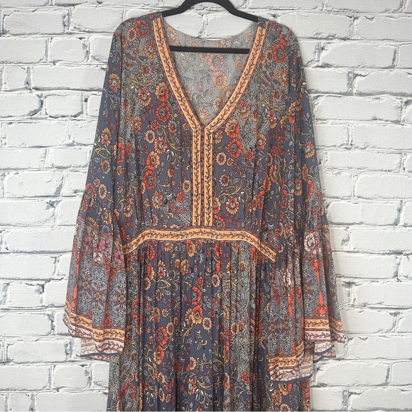 Aveology Floral Earth Angel Maxi Dress 22/24 Flare Sleeve Boho Southwestern - Picture 3 of 13